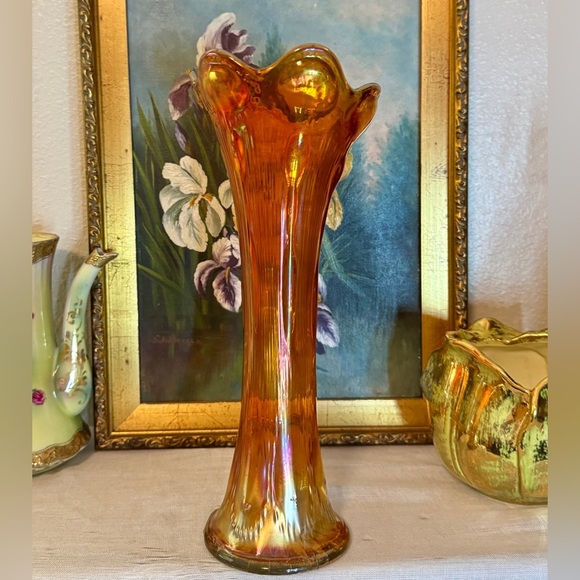 Antique Imperial Carnival Glass 1912 Marigold Beaded Bullseye Swung Vase - Picture 3 of 8